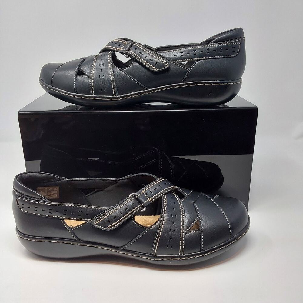Clarks Ashland Spin Q Womens 10 Wide Black Leather Mary Jane Shoes NEW